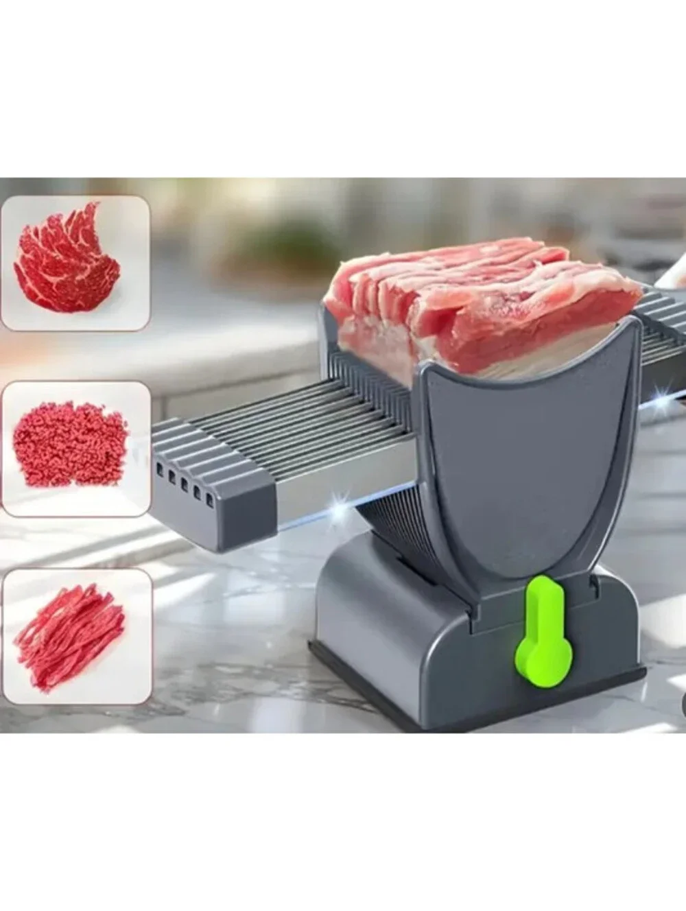 VERSATILE STAINLESS STEEL MEAT SLICER  KITCHEN HOME GRAY/GREEN NEW